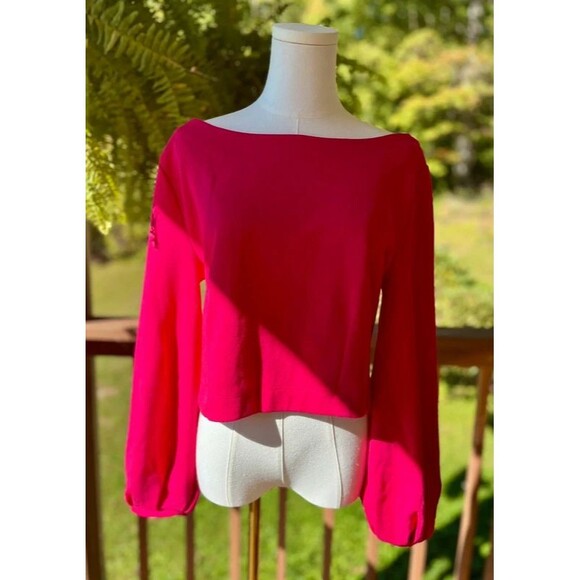 Maeve Tops - Maeve Anthropologie M Pink Corset Lace-Up Back Balloon Sleeve Top